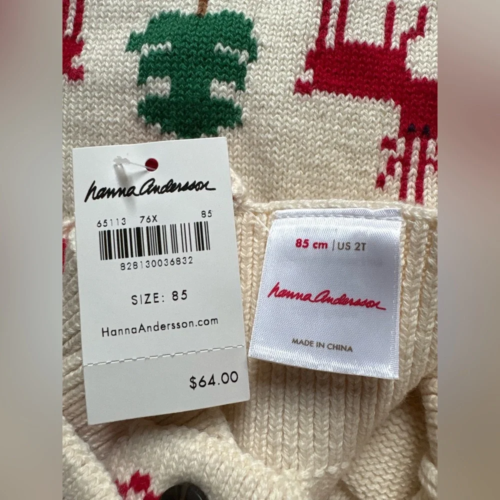 New Hanna Andersson Christmas/Holiday Knit Sweater Dress In Ivory/Dear Deer 2T - Picture 6 of 11